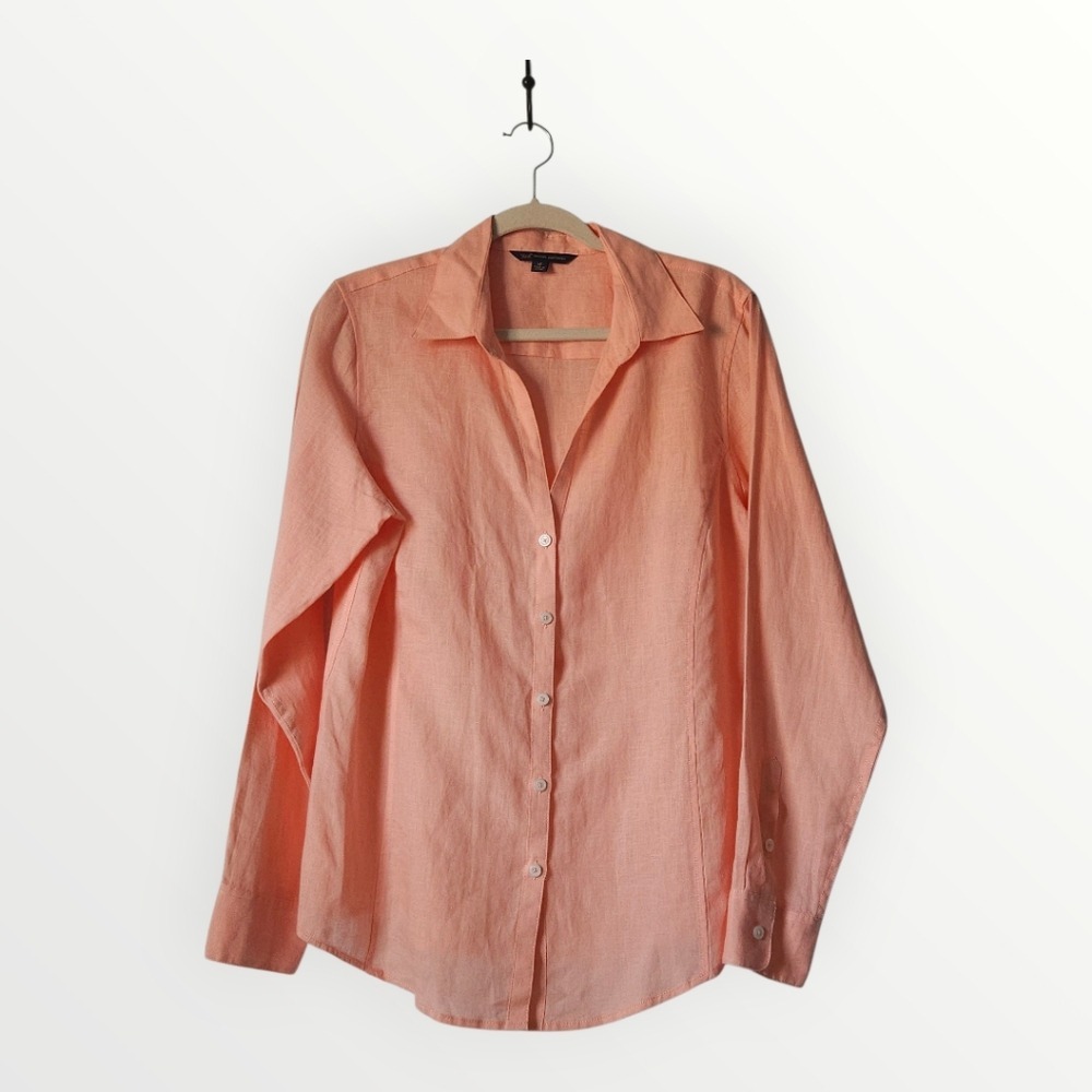 Brooks Brothers 346 Womens Linen Button Down Shirt Coral Peach Long Sleeve 14 - Picture 3 of 9